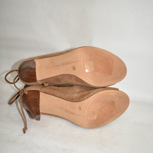 NEW $200 Vince Camuto Avera Peep Toe SUEDE HEEL BROWN BOOTIE TIE 10 (TPO18) - Picture 6 of 7